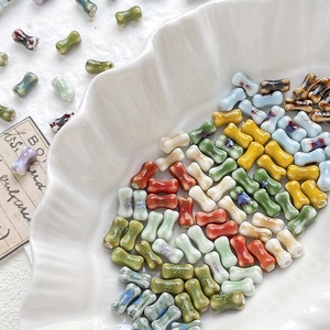 Handmade bone-shaped ceramic beads for DIY jewelry making in various glazed colors