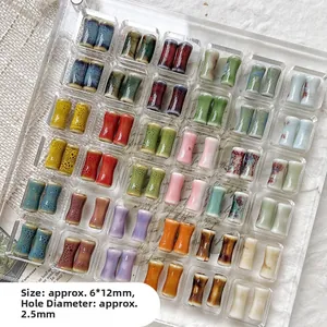 Hand-painted ceramic bamboo tube beads 6x12mm with 2.5mm hole for DIY jewelry making
