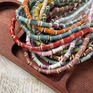 Hand-painted vintage ceramic bamboo tube beads for DIY jewelry making in multiple colors
