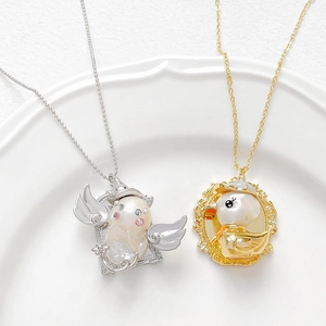 18k gold plated pendant necklaces featuring baroque pearls and cartoon character designs