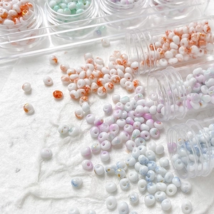 High-quality 4mm cream texture glass beads with marble patterns for DIY jewelry making