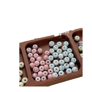 Polished celadon glaze ceramic beads with large holes for DIY jewelry making in pink and blue
