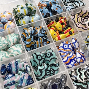 Colorful hand-painted ceramic tropical fish beads for DIY jewelry making and crafts