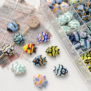 Hand-painted colorful ceramic tropical fish beads for DIY jewelry making and crafting