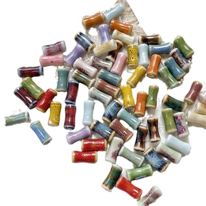 Hand-painted vintage ceramic bamboo-shaped beads with various glaze finishes for DIY jewelry