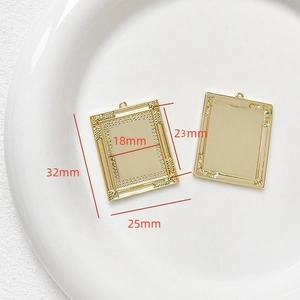 Golden baroque frame pendant 32x25mm with embossed edges for DIY necklace making