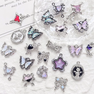 Breloques papillon et étoile style Y2K pour bijoux DIY en argent et rose pastel