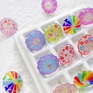 Mini resin umbrella charms with floral patterns and gold loops for DIY jewelry making