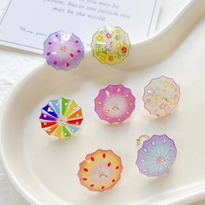 Mini resin umbrella charms with gold loops for DIY jewelry making in various floral patterns