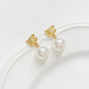 18k vergulde panda oorknopjes met witte parelhangers voor het maken van DIY-sieraden