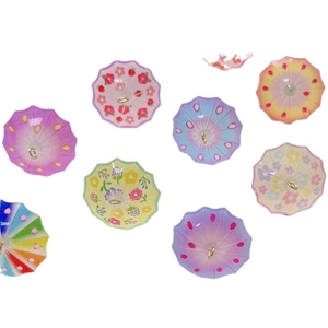 Set of 8 colorful mini resin umbrella pendants with floral and heart patterns for DIY crafts