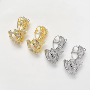 Gold and silver plated rocking horse pendants with cubic zirconia for DIY jewelry making