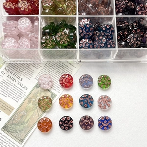 Hand-painted Czech glass beads with vintage gold moon and star patterns for DIY jewelry