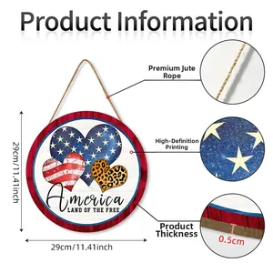 Detail view of 29cm American flag welcome door sign with dimensions and close-up texture