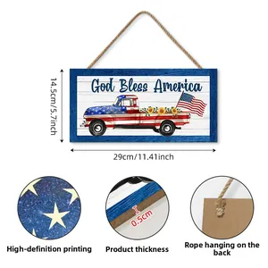 Detailed view of God Bless America wooden sign with size 29x14.5cm and rope hanger
