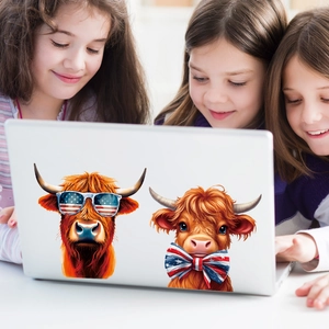 Patriotische USA-Flaggen Hochlandrind PVC-Sticker für Laptop-Deko mit Kindern
