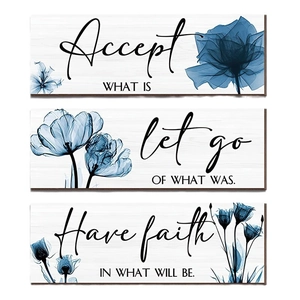 Three-piece farmhouse wall art set with blue floral X-ray design and inspirational quotes