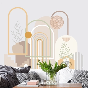 Pegatina de Pared Geométrica Abstracta Bohemia PVC Autoadhesiva Arco Floral Arte Mural Color Morandi Decoración Sala