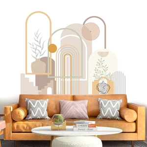 Pegatinas de pared bohemias Morandi con flores y geometría para un salón moderno