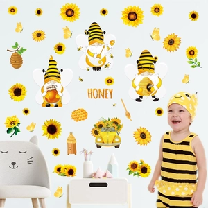 Bee gnome and sunflower window wall decals set for kids' bedroom and nursery decor