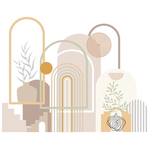 Pegatinas de pared boho con flores Morandi y patrones geométricos para decoración del salón