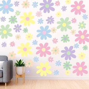 Bohemian Daisy Flower Wall Stickers Multicolor Macaron PVC Decals For Kids Room Girls Bedroom Living Room DIY Nursery Wall Decor