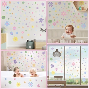 Colorful Bohemian daisy flower wall stickers set for nursery and girls bedroom decor
