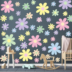 Boho daisy flower wall stickers in macroom pastel colors for girls nursery room decor