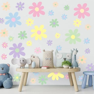 Bohemian daisy flower wall stickers in macaron colors for girls bedroom nursery decor