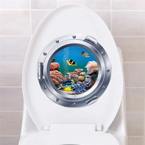 3D Ocean Porthole Toilet Lid Sticker Waterproof PVC Removable Undersea Life Mural For Bathroom Decor Modern Wall Art Sticker