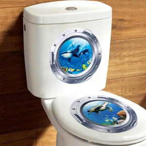 3D ocean animal submarine window toilet stickers with orca and sea turtle patterns