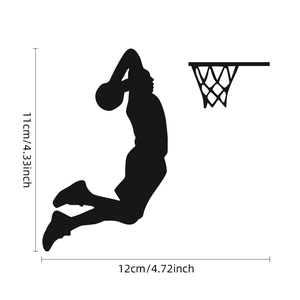 Glow-in-the-dark basketball player dunking silhouette sticker with dimensions 11x12cm