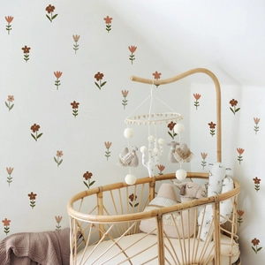 Boho style flower wall decals for nursery with vintage floral patterns in earthy tones