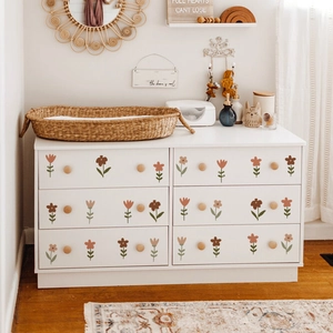 Bohemian floral wall stickers set in warm earth tones for nursery dresser decoration