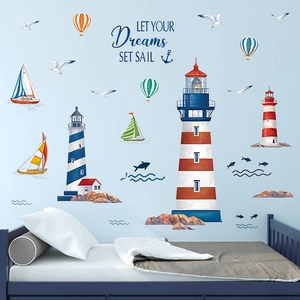 Stickers muraux phares et voiliers pour chambre d'enfant avec thèmes nautiques et mer