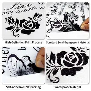 Waterproof PVC wall stickers featuring black roses butterflies and inspirational quotes