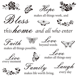 Modern black butterfly and rose wall stickers with motivational English quotes for home decor