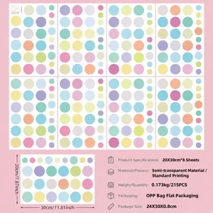 Pegatinas de pared boho con lunares de colores set de 8 hojas para guardería
