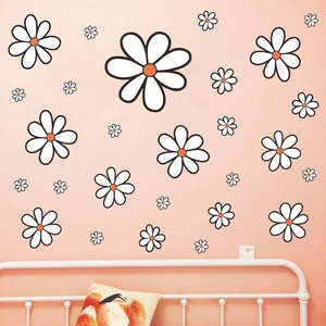 Daisy Flower Wall Stickers PVC Decorative Decals For Living Room Kids Bedroom Bohemian Fresh Style White Floral Decor