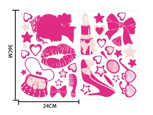 Stickers muraux roses dimensions 36x24cm avec icônes maquillage et couronne déco
