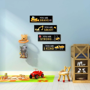 Cartoon Baufahrzeug Holz Wanddeko Jungen Schlafzimmer Motivierende Zitate Bagger LKW Schilder Kinderzimmer Kunst Paneele