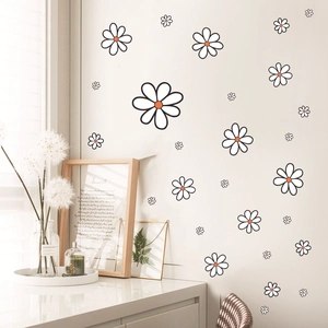 Bohemian style daisy wall stickers set with white petals and orange centers for home decor