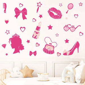 Stickers Muraux Princesse Rose pour Fille PVC DIY Décalcomanies Décoratives pour Chambre d'Enfants Cœur Étoile Stickers