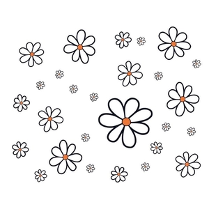 Minimalist boho daisy flower wall decals in various sizes with hand-drawn white petals