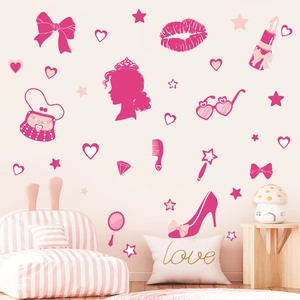 Stickers muraux roses thème princesse avec papillons et nœuds pour chambre fille