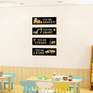 4er-Set Wandbilder aus Holz mit Baustellenfahrzeugen für Kinderzimmerdekoration