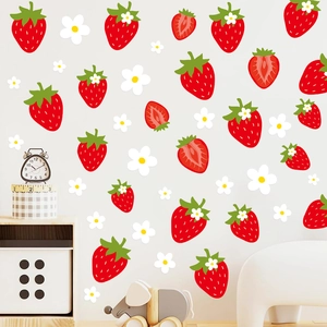 Creative strawberry and white flower wall stickers for a cozy nursery room decoration