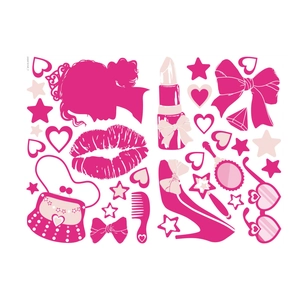 Stickers muraux roses avec silhouettes de couronne et coeurs pour chambre de fille décor