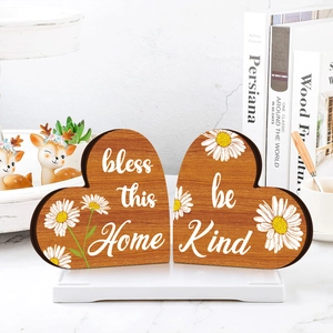 Rustic Heart Wood Sign Sunflower Daisy Home Decor Bless This Home Inspirational Quotes Farmhouse Tabletop Wooden Ornament