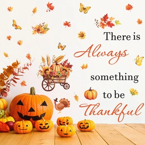 Stickers de Thanksgiving avec citrouilles, feuilles d'érable et chariot de récolte